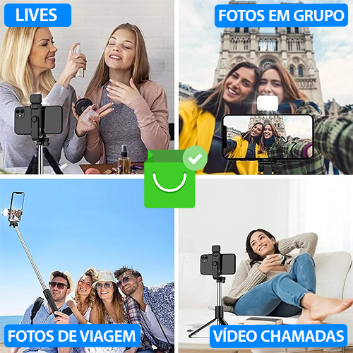 Tripé Selfiegram 4 em 1 com Luz Integrada e Controle Remoto Mega Certo