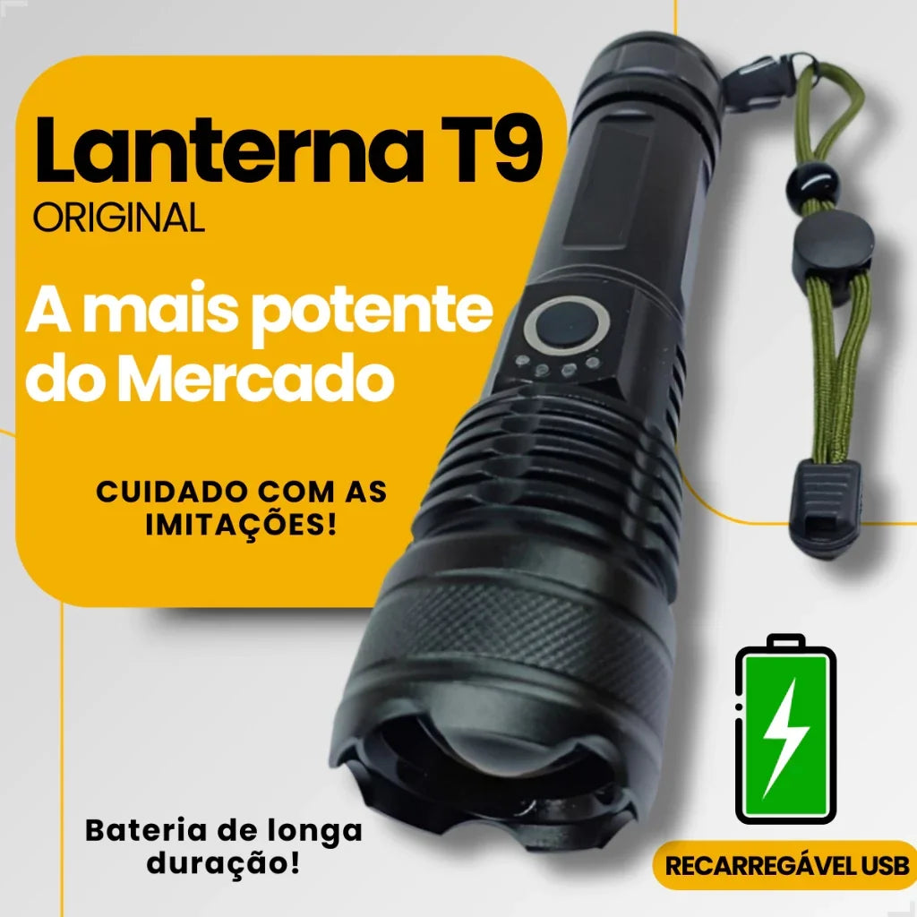 Lanterna Tática T9 P50 Recarregável USB Super Potente Mega Certo