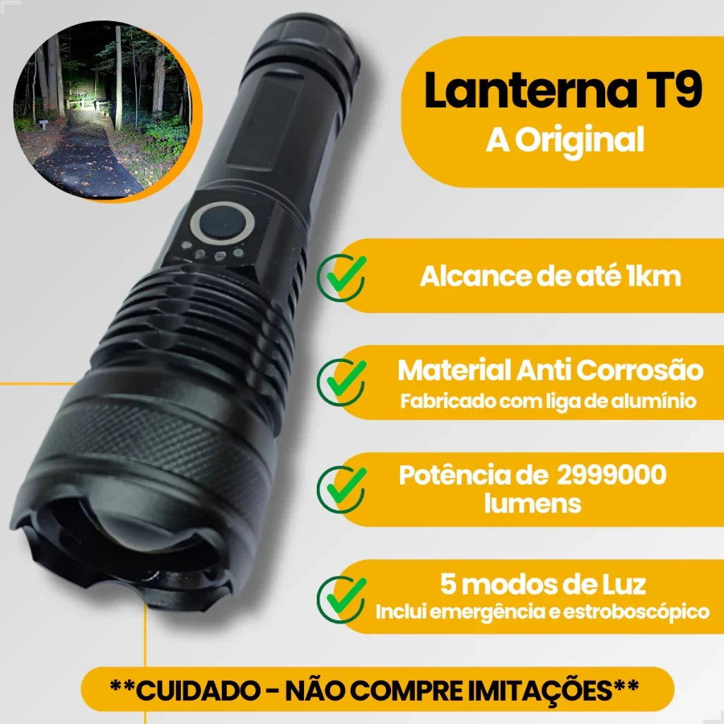 Lanterna Tática T9 P50 Recarregável USB Super Potente Mega Certo