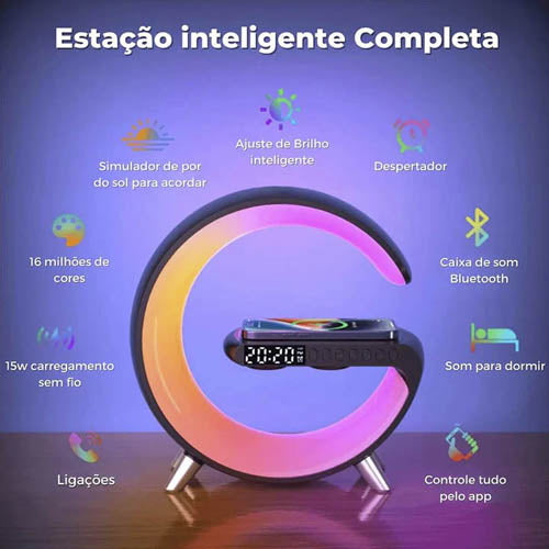 Luminária Smart Multifuncional Carregador Bluetooth com Alto-Falante Mega Certo