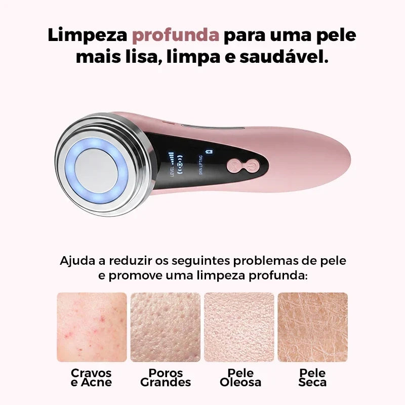 Massageador Facial 4 em 1 Skincare LED Vibração Sônica Mega Certo