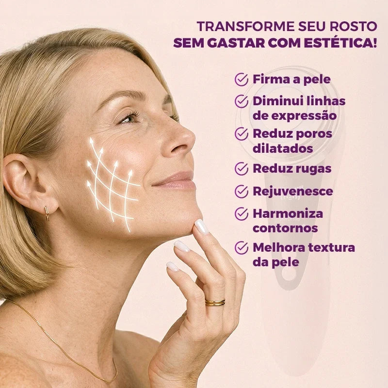 Massageador Facial 4 em 1 Skincare LED Vibração Sônica Mega Certo