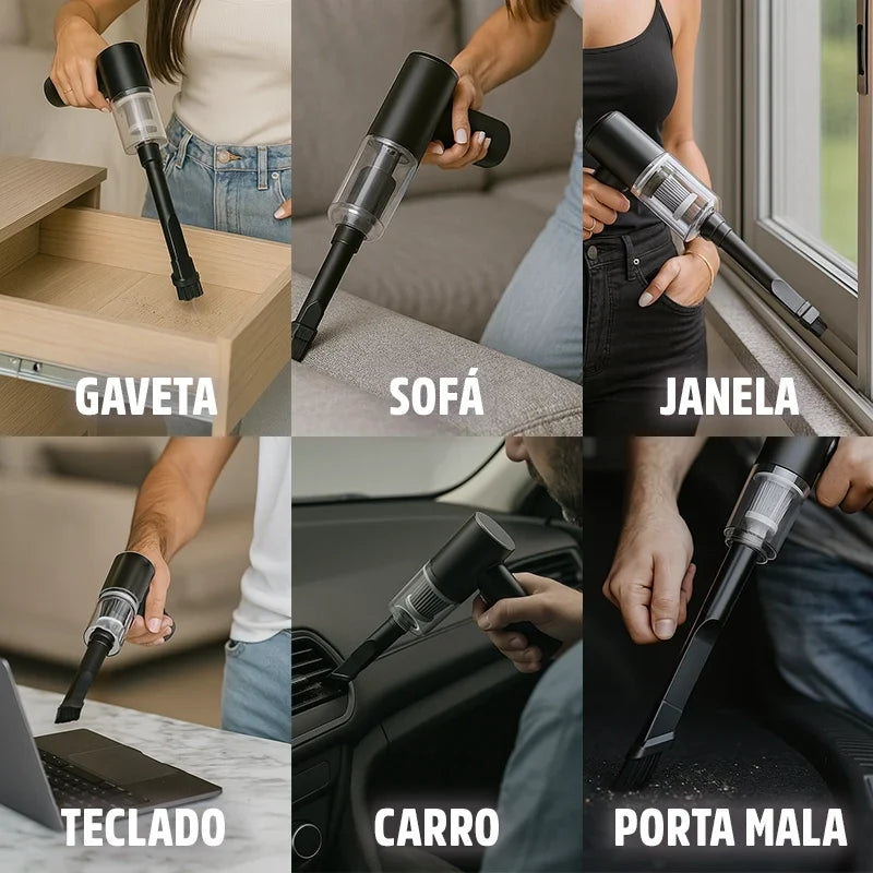 Mini Aspirador de Pó Portátil Recarregável PureVac Mega Certo