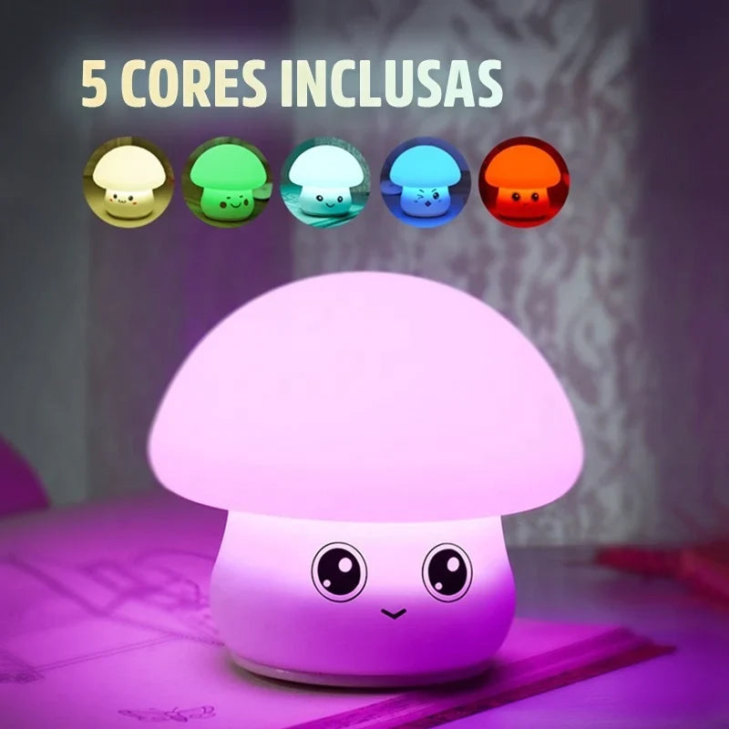 Mini Luminária LED Formato Cogumelo Fofo Recarregável Lumora Mega Certo