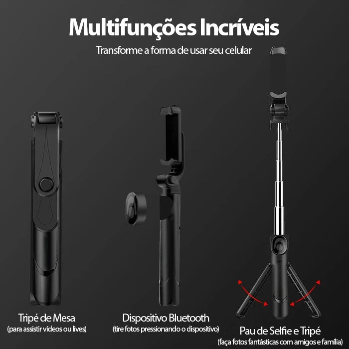 Tripé Bastão de Selfie 3 em 1 com Bluetooth Selfiegram Mega Certo