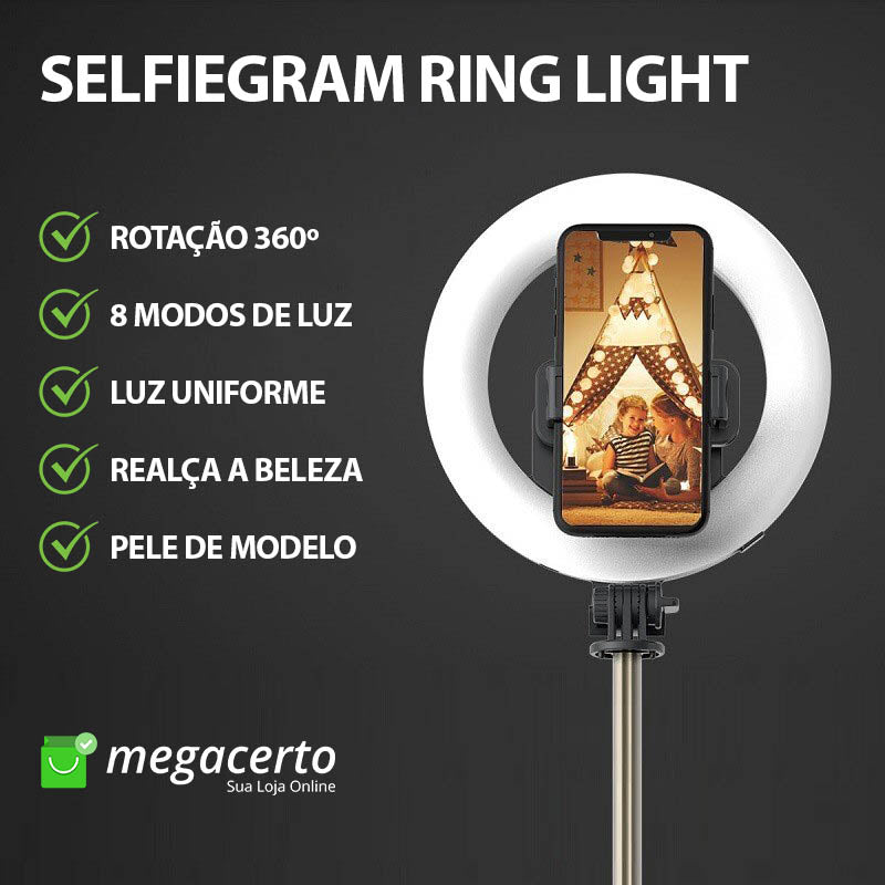Suporte Ring Light Selfiegram 4 em 1 com Tripé e Bluetooth Mega Certo