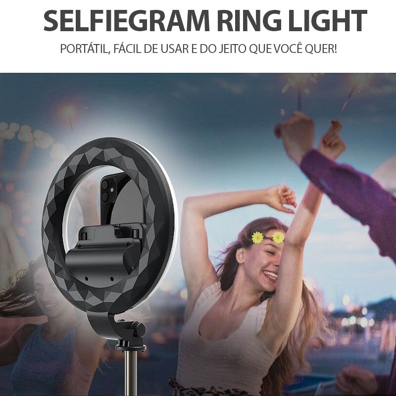 Suporte Ring Light Selfiegram 4 em 1 com Tripé e Bluetooth Mega Certo