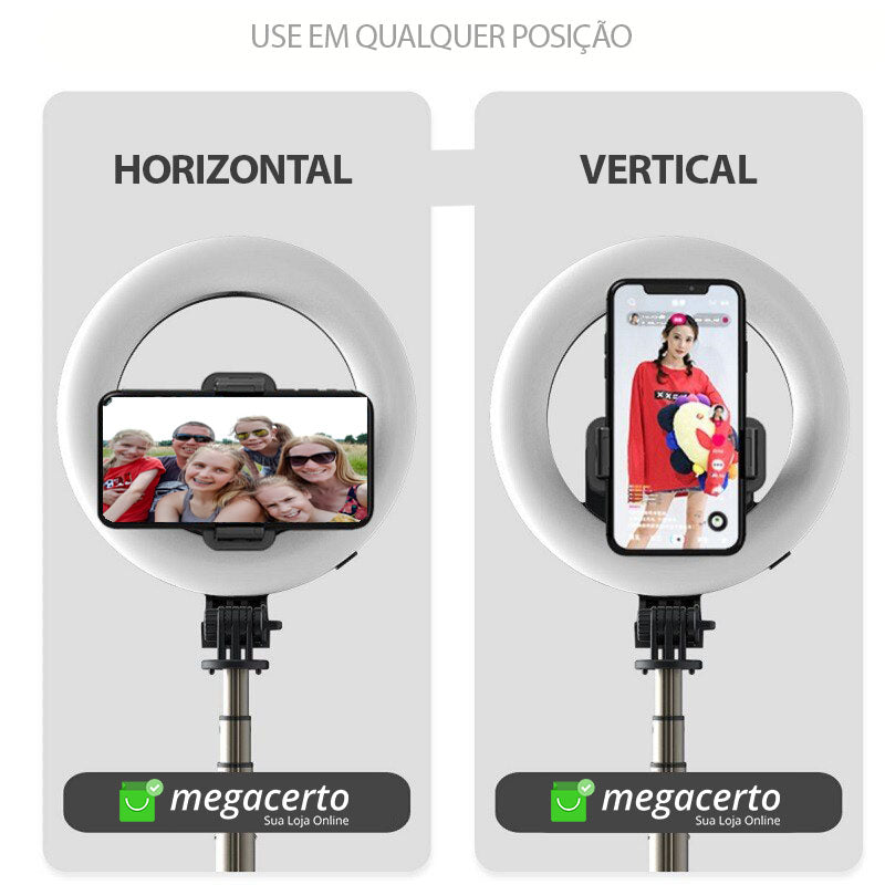 Suporte Ring Light Selfiegram 4 em 1 com Tripé e Bluetooth Mega Certo