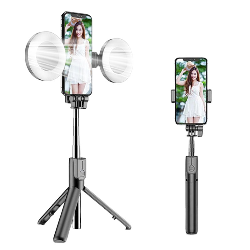 Kit Suporte Celular 5 em 1 Tripé Bastão Selfie Luz LED Mega Certo