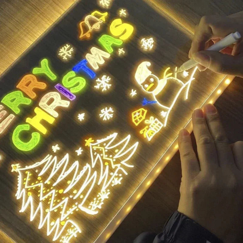 Quadro de Desenho LED Brilhante Reutilizável Lunpad com 7 Canetinhas e Suporte