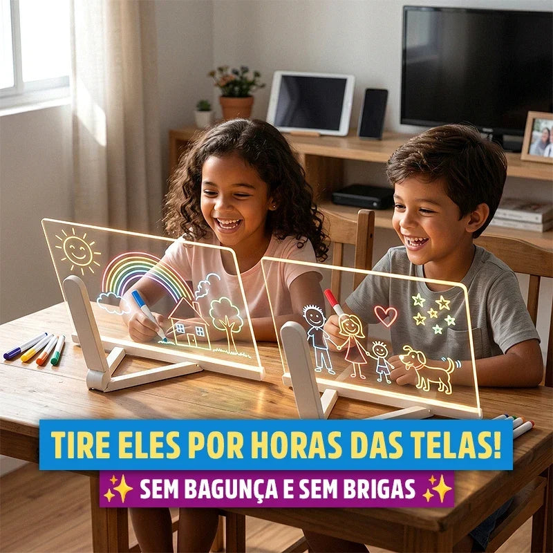 Quadro de Desenho LED Brilhante Reutilizável Lunpad com 7 Canetinhas e Suporte